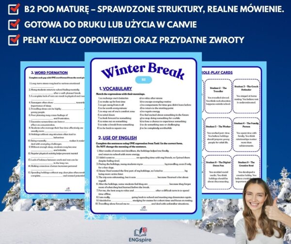 Winter Break B2 – kompletna karta pracy pod maturę (Vocabulary, Word Formation, Speaking)