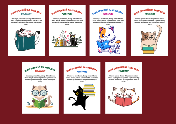 DZIEŃ KOTA biblioteka – gazetka- wystawka – napis – 7 wersji - w pionie