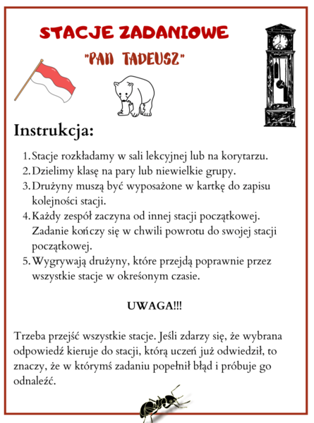 Pan Tadeusz - stacje zadaniowe na start (lekcja w ruchu)