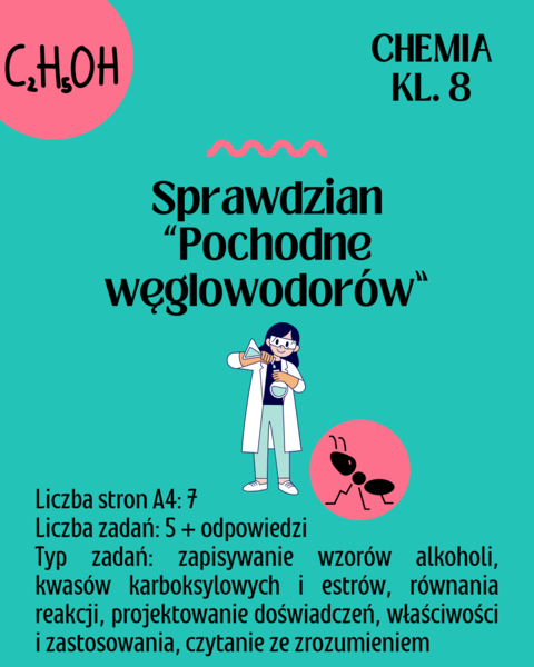 Chemia. Klasa 8. Pochodne węglowodorów. Alkohole. Kwasy karboksylowe. Estry. Sprawdzian. Karta odpowiedzi.
