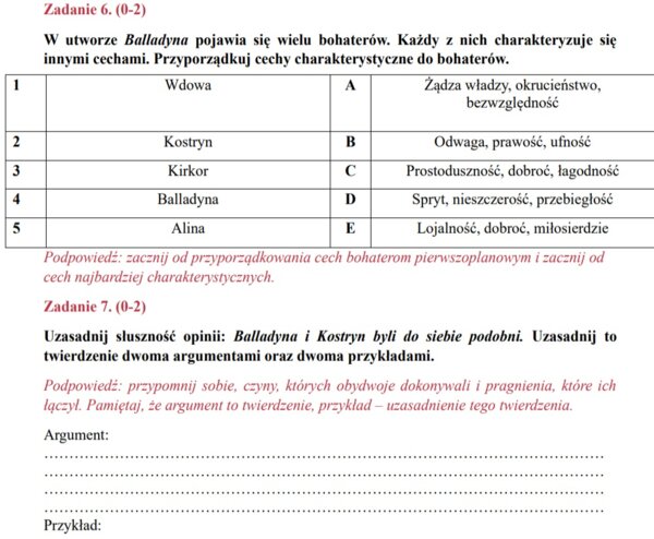 Karta pracy "Balladyna"