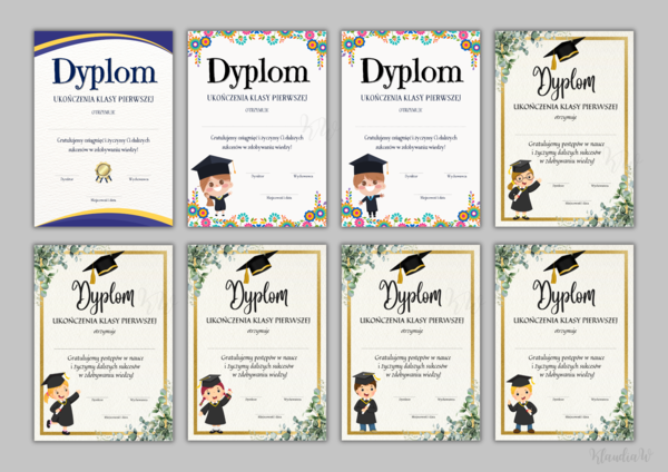 Dyplomy Ukończenia Klasy Pierwszej - zestaw