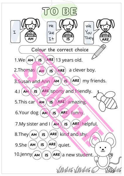 ODNIANA CZASOWNIKA TO BE- Wklejka/karta pracy