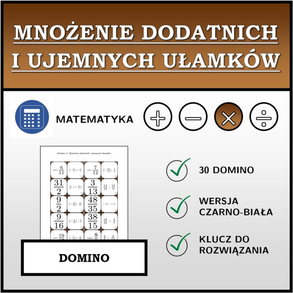 Domino - Mnożenie dodatnich i ujemnych ułamków | matematyka