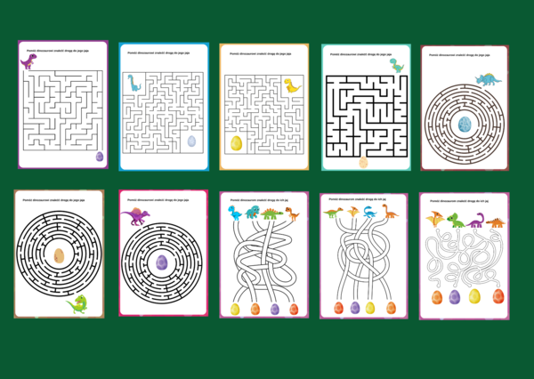 DZIEŃ DINOZAURA – labirynty – 10 wersji