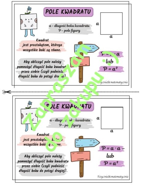 Pole kwadratu - wklejka do zeszytu.