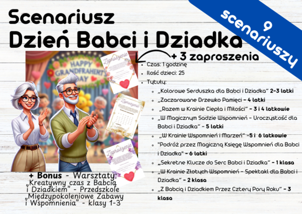 Scenariusz na Dzień Babci i Dziadka + Bonus - Warsztaty + zaproszenie na Dzień Babci i Dziadka