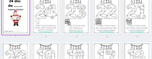 Kalendarz adwentowy- kolorowanka z zadaniami