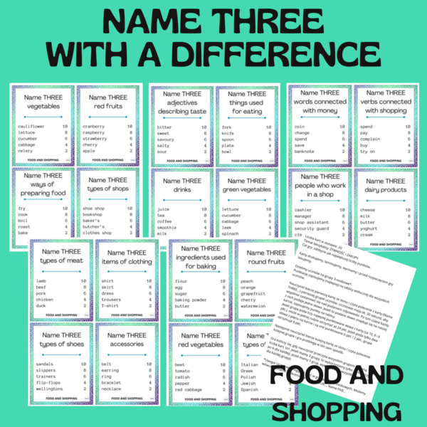NAME THREE… WITH A DIFFERENCE / FOOD AND SHOPPING