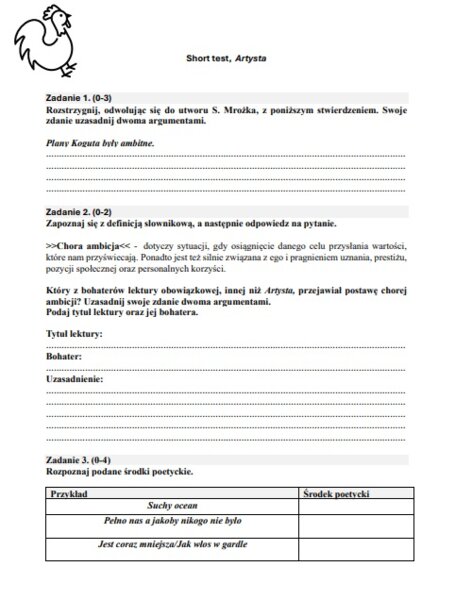 Test sprawdzający z lektury "Artysa"