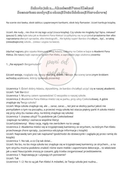 Scenariusz przedstawienia z okazji Dnia Edukacji Narodowej