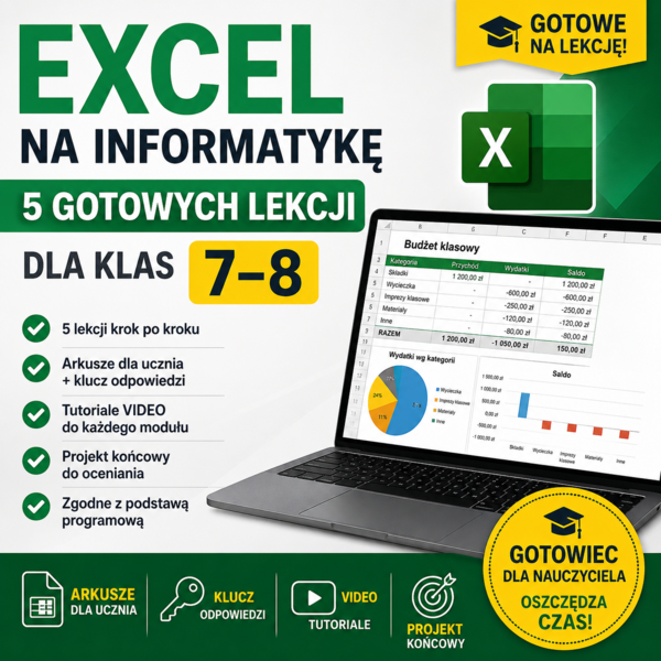 Excel na informatykę — 5 gotowych lekcji dla klas 7–8 + VIDEO