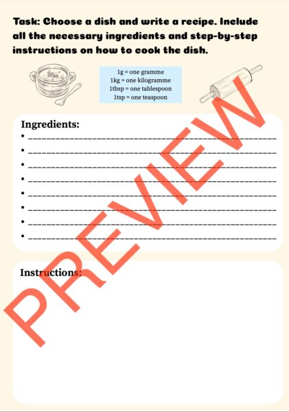 Recipe worksheet