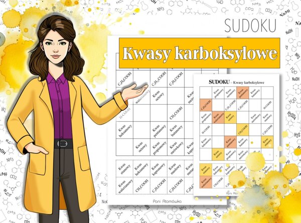 Chemia Klasa 8. Wzory i nazewnictwo kwasów karboksylowych. Sudoku.