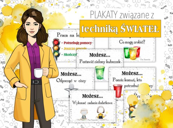 Plakat. Szkolna gazetka ścienna. Plakaty związane z techniką świateł drogowych do sali chemicznej i nie tylko. Światła. OK.