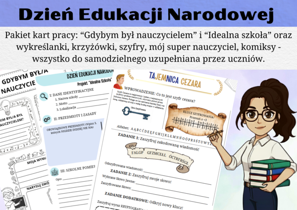 Zajęcia z wychowawcą. Dzień Edukacji Narodowej - graficzne karty zadań.