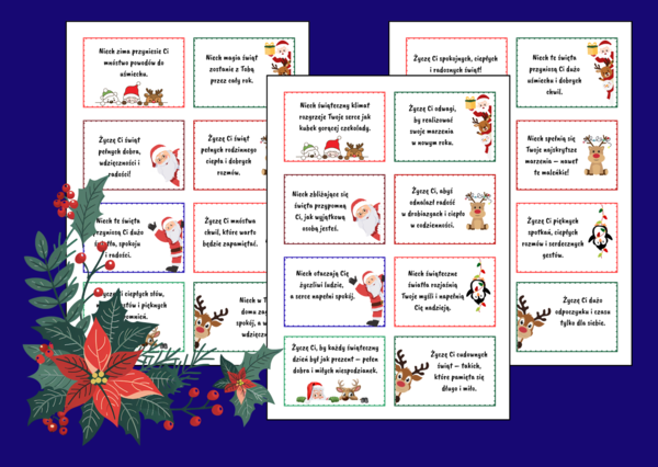 🎄✨❄️Świąteczna Skrzynka Dobrych Myśli – gotowe karteczki z życzeniami - 🎅Boże Narodzenie - biblioteka- zajęcia z wychowawcą - świetlica - 72 szt.