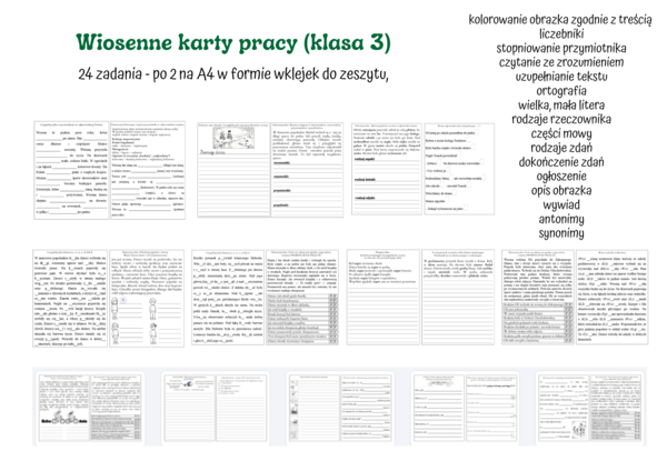 Wiosenne karty pracy (klasa 3) - edukacja polonistyczna