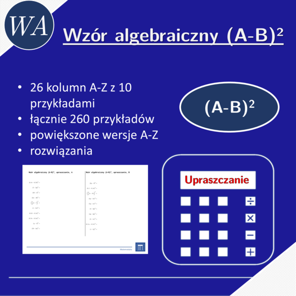 Wzór algebraiczny (A-B)^2, upraszczanie | matematyka, algebra | 26 kolumn