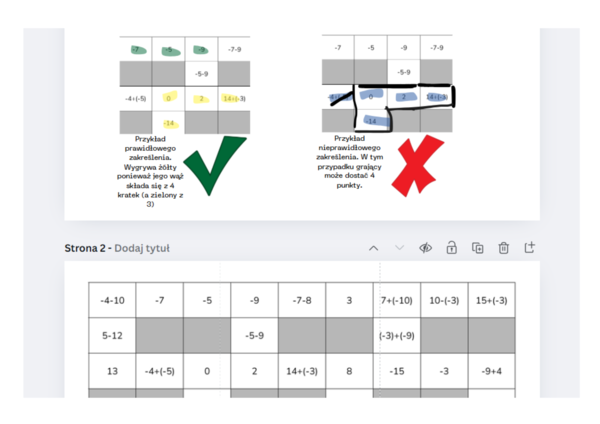 Gra dydaktyczna "Wąż" - dodawanie i odejmowanie liczb całkowitych