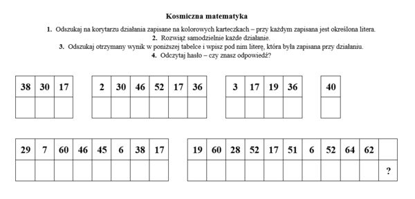 Kosmiczna matematyka - dodawanie i odejmowanie bez przekroczenia progu dziesiątkowego.