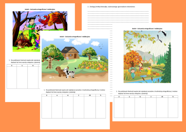 JESIEŃ - ćwiczenia ortograficzne i redakcyjne - karty pracy - kl.4-6