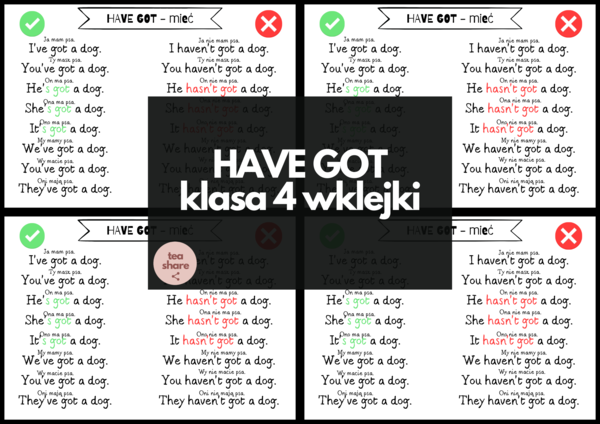 Have got - Wklejki dla klasy 4