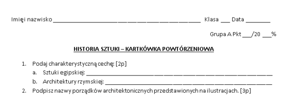 Kartkówka powtórzeniowa - historia sztuki