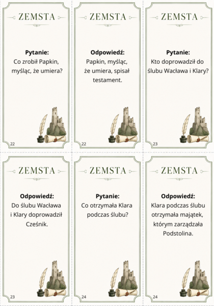 Zemsta - Aleksander Fredro - fiszki edukacyjne - pytania i odpowiedzi