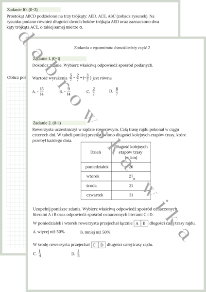 Zestaw zadań matematycznych z egzaminów ósmoklasisty - część 2