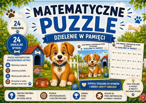Matematyczne puzzle – dzielenie w pamięci – dopasuj działania do wyników