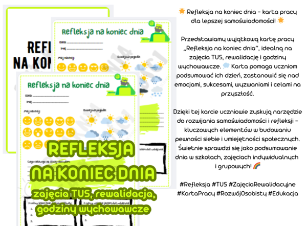 Refleksja na koniec dnia - zajęcia TUS, rewalidacja, godziny wychowawcze