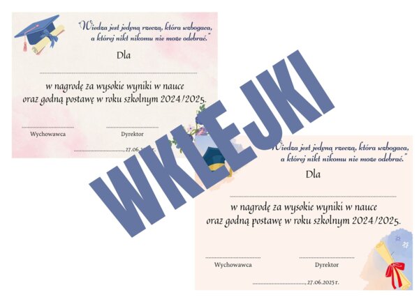 Wklejki do nagród na zakończenie roku szkolnego