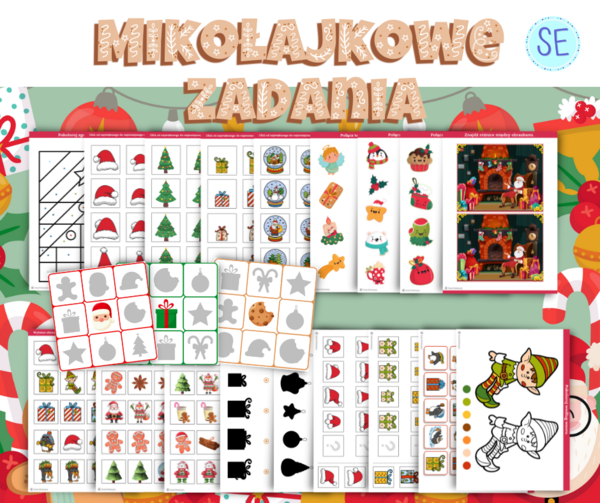 Mikołajkowe zadania. Mikołajki. Boże Narodzenie. Adwent. Ćwiczenia lewopółkulowe