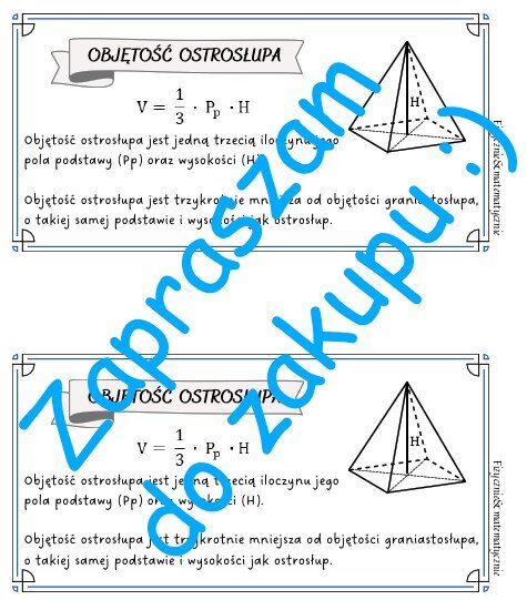 Objętość ostrosłupa - wklejka, notatka dla ucznia szkoły podstawowej.