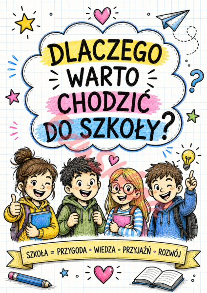 📚 Dlaczego warto chodzić do szkoły? – gazetka szkolna w wersji rysunkowej