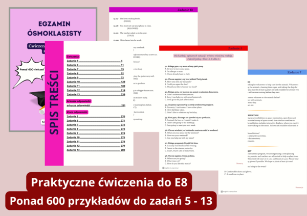 Angielski: Egzamin ósmoklasisty - ponad 600 ćwiczeń do zadań od 5 do 13. Klucz odpowiedzi.