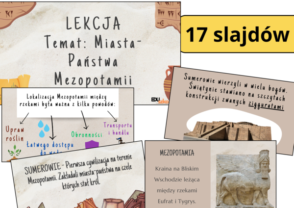 Prezentacja multimedialna "Miasta-państwa Mezopotamii", zgodna z podstawą programową, możliwość edycji