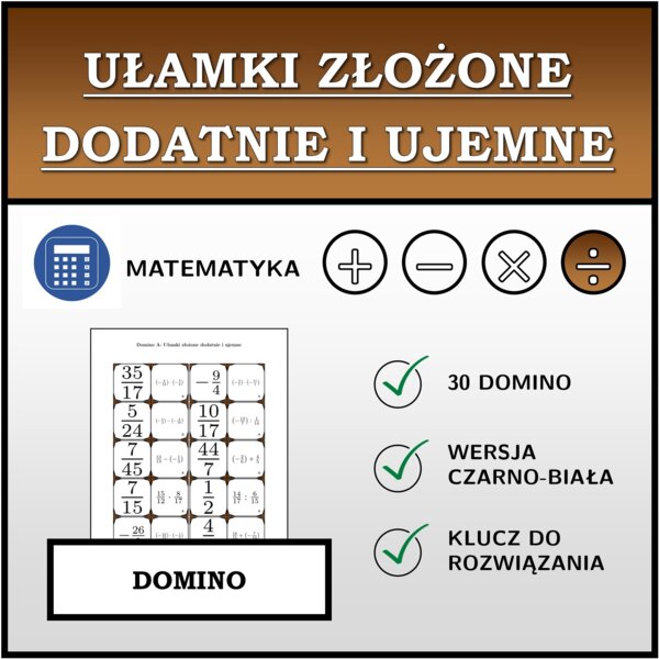 Domino - Ułamki złożone dodatnie i ujemne | matematyka