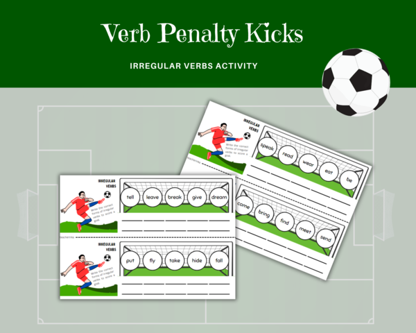 Verb Penalty Kicks - Irregular Verbs Activity - Ćwiczenie utrwalające czasowniki nieregularne, język angielski, Past Simple, Past Participle, czas przeszły, imiesłów bierny