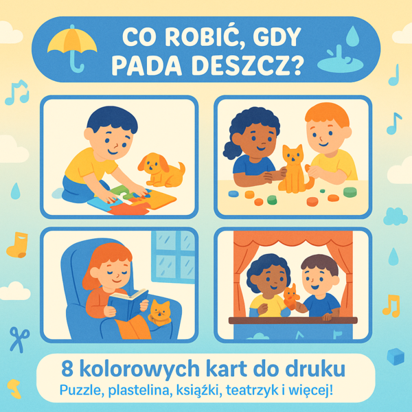 Karta obrazkowa „Co robić, gdy pada deszcz?”