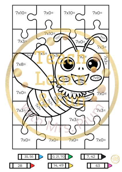 🐝Kolorowa matematyka - Mnożenie ×7 z pracowitą pszczółką