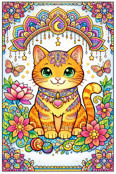 Dzień Kota: koty mandale – kolorowanki A4 (6 stron) – PDF