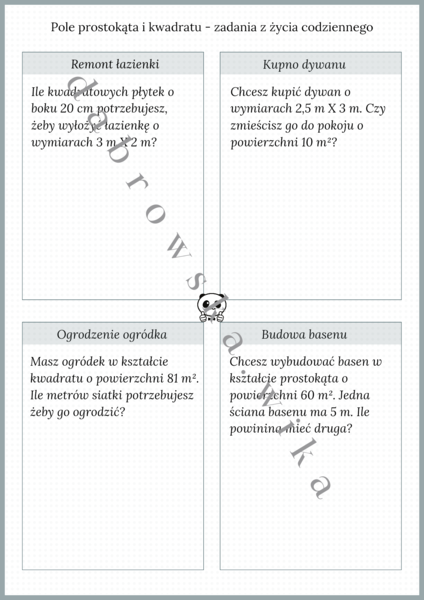 Pole prostokąta i kwadratu - przykłady z życia codziennego