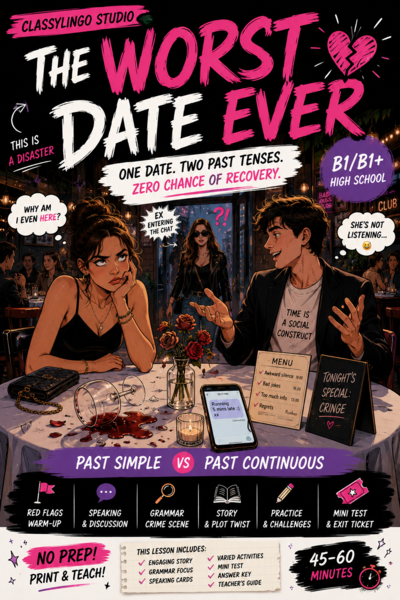 THE WORST DATE EVER 💔 – Past Simple vs Past Continuous | Gotowa lekcja B1/B1+