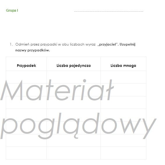 Deklinacja - karta kontrolna (odmiana przez przypadki) 2 grupy