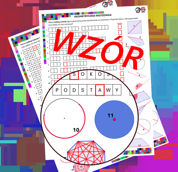 (klasa 5-6) Krzyżówka z pojęciami geometrycznymi z rysunkami.