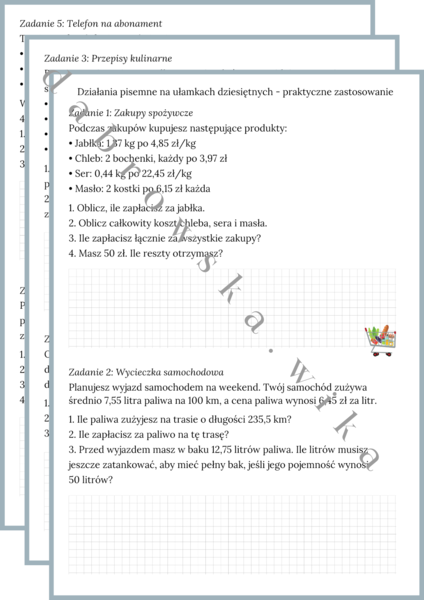 Działania pisemne na ułamkach dziesiętnych - praktyczne zastosowanie