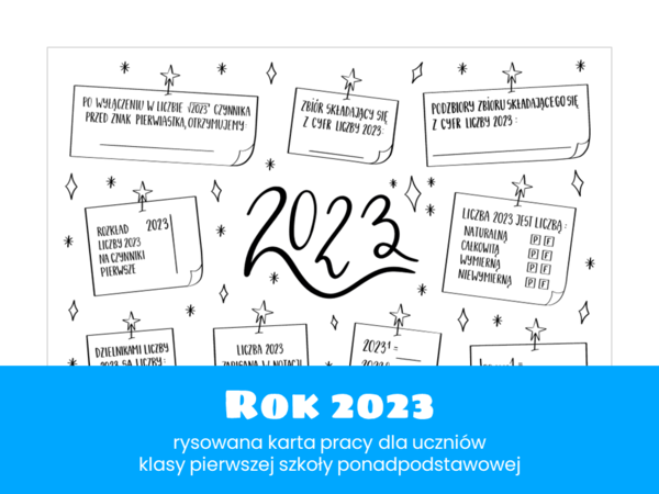 Matematyka. Klasa 1. Szkoła ponadpodstawowa. Rok 2023. Rysowana karta pracy. Powtórzenie wiadomości.