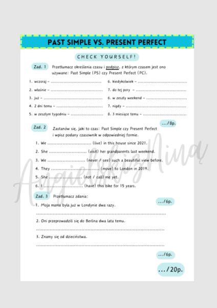 Past Simple vs. Present Perfect – Check yourself! – kartkówka – test – powtórka – powtórzenie – czasy przeszłe – określenia czasu – E8